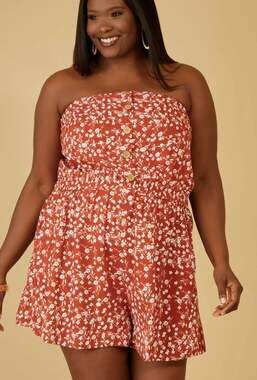 JUNIOR’s PLUS Size 3X Women’s Floral Print Strapless Romper | NEW with Tags